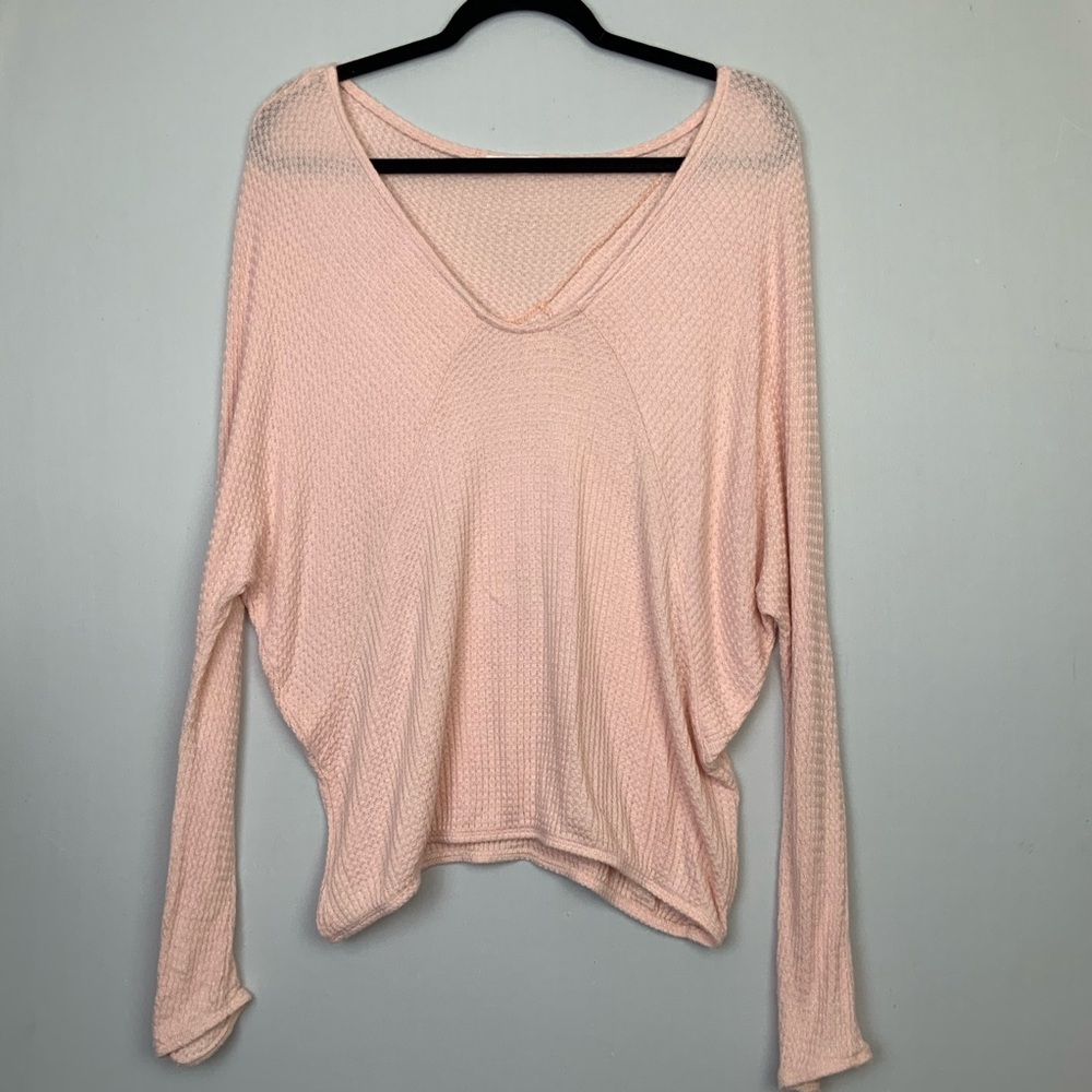 Pure & Good Anthropologie Oversized Medium Pink Gauzey Waffle Knit Top